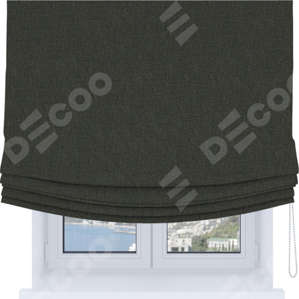 Римская штора Soft с мягкими складками, ткань лён димаут графитово-серый