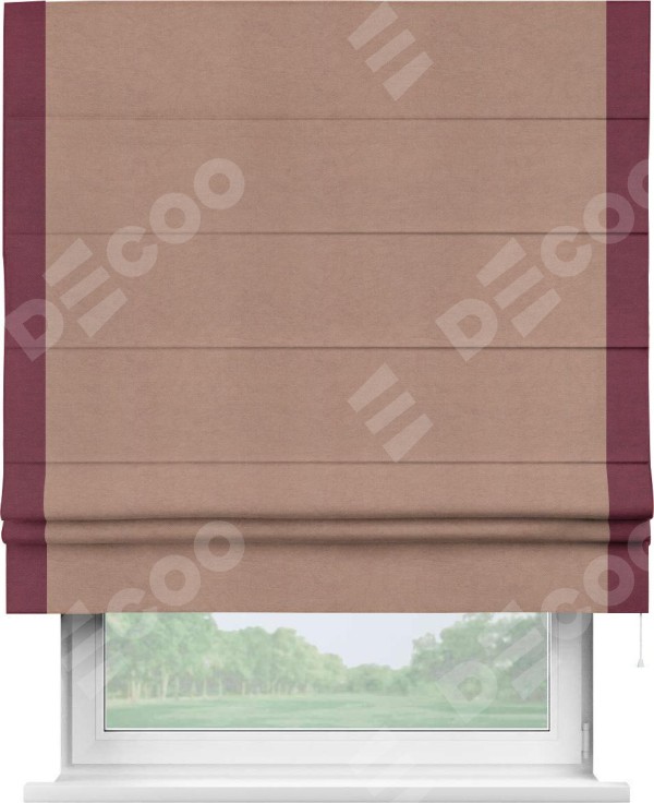 Римская штора «Кортин» с кантом Стрим Дуо, для проема, ткань вельвет брусничный джем