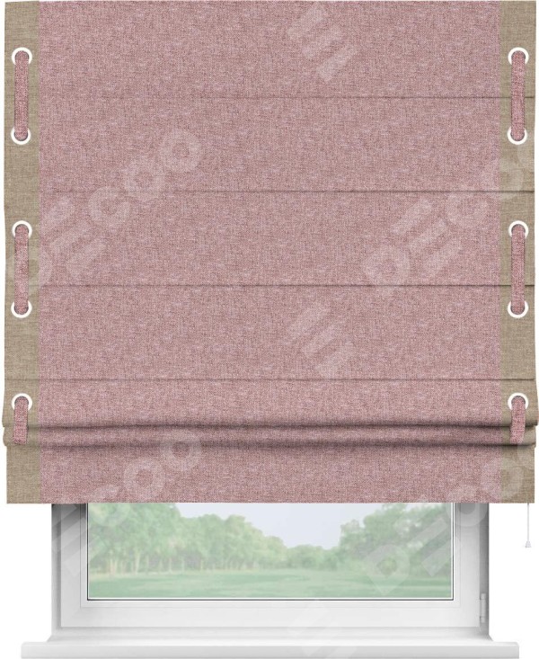 Римская штора «Кортин» с кантом Стрим Дуо (люверсы с пояском), для проема, ткань лён кашемир розовая пудра