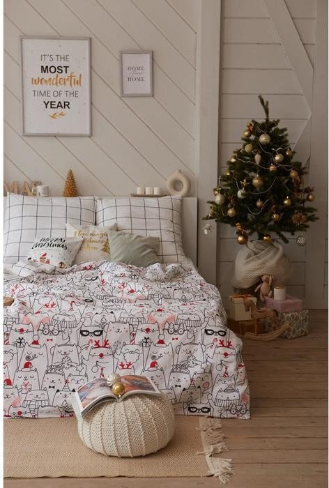 Постельное белье Этель 1.5 сп Xmas cat 143*215 см, 150*214 см, 70*70 см - 2 шт