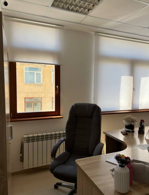 Рулонные шторы белые в офисе