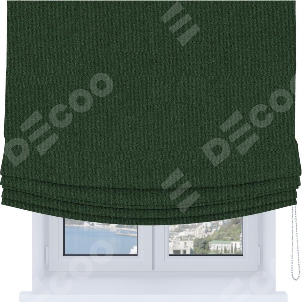 Римская штора Soft с мягкими складками, ткань лён блэкаут зелёный