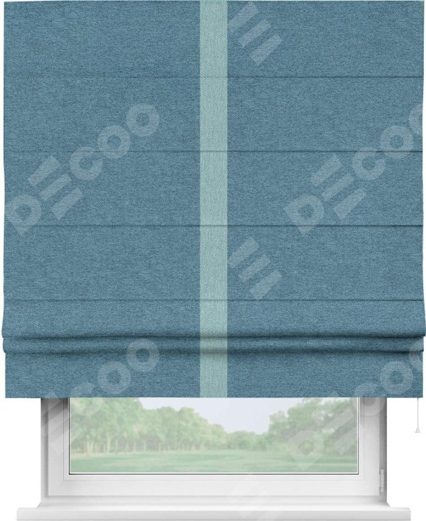 Римская штора «Кортин» с кантом Хайвэй, для проема, ткань твид блэкаут, светло-синий